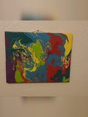 Abstract Fluid Art Canvas in Blue, Red, Yellow, Green